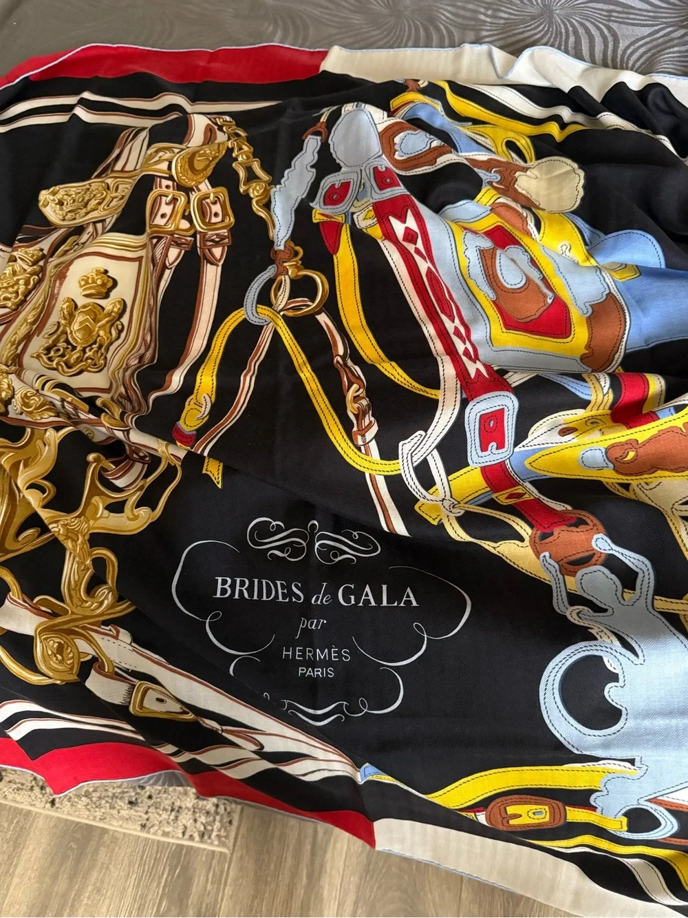 Hermes Brides de Gala Silk Scarf in Black, Red, White, Yellow, Blue